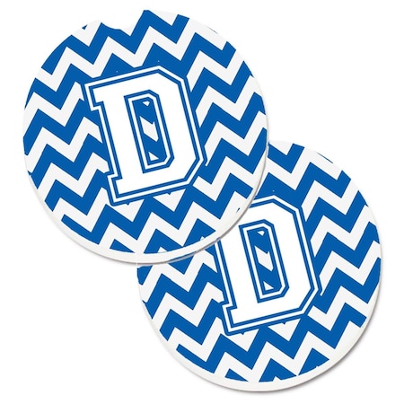 Carolines Treasures Letter D Chevron Blue and White  Cup Holder Car Coaster, PK2 CJ1045-DCARC